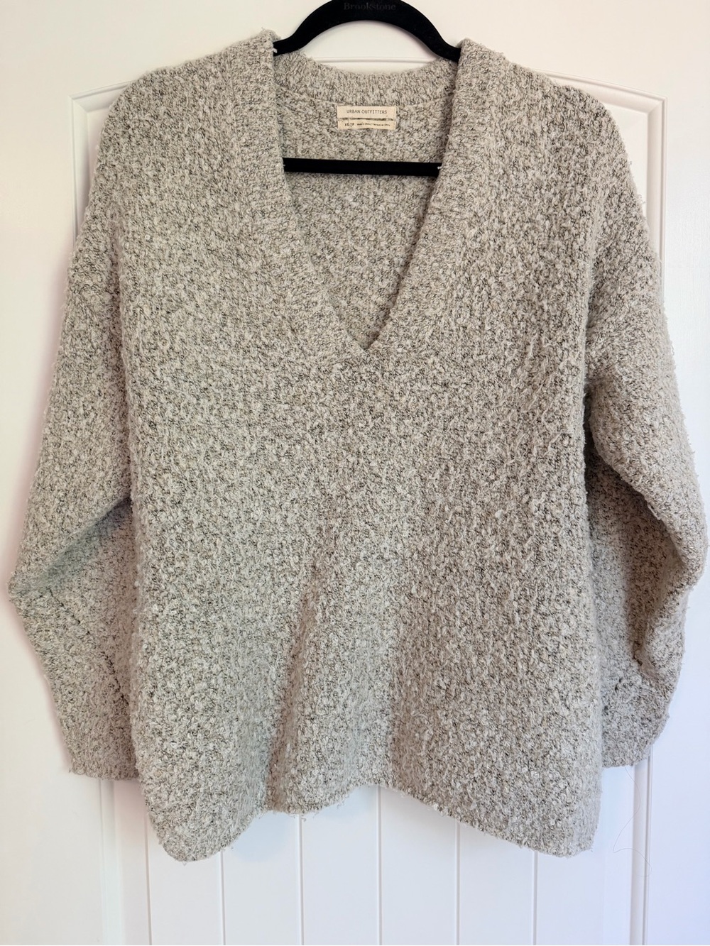 Urban Outfitters Heather Oatmeal V-Neck Bouclé Sweater